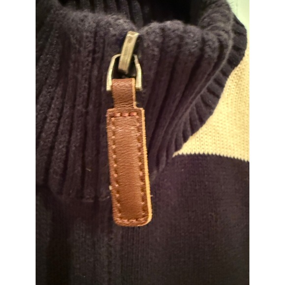 Rugby Brandy Melville Brianna Striped Quarter Zip Sweater Navy Cream Cotton M-L - Picture 4 of 6